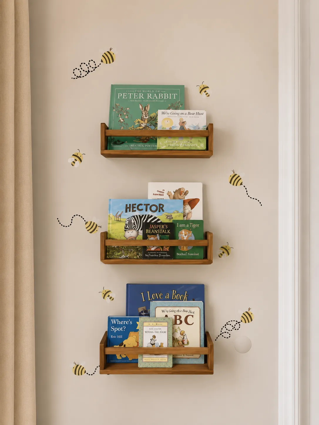 Childrens Room Wall Mounted Picture Ledge Bookshelves Bee Stickers