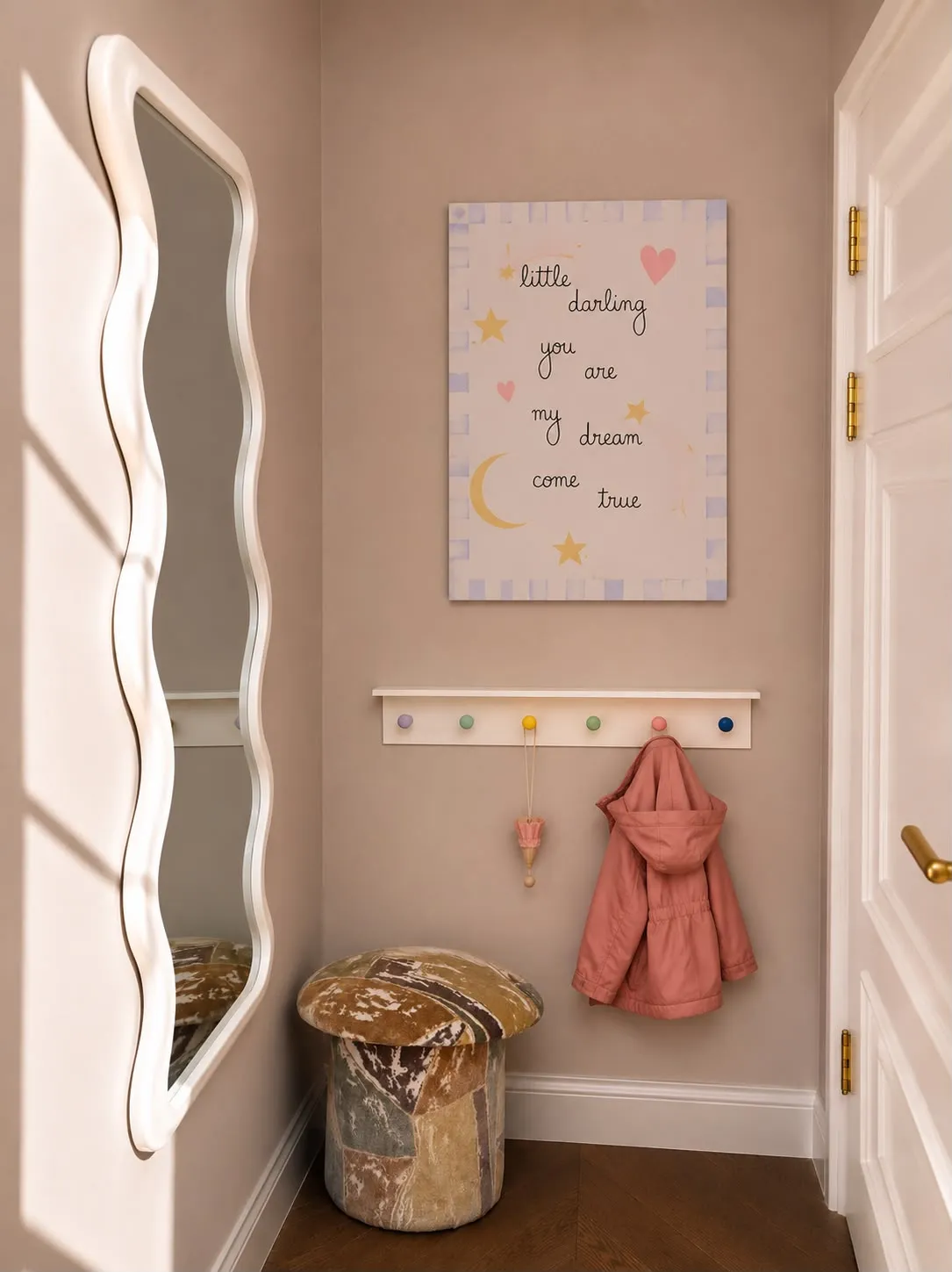 Girls Bedroom Entryway Wavy Mirror Colourful Peg Rail Nursery Art Print
